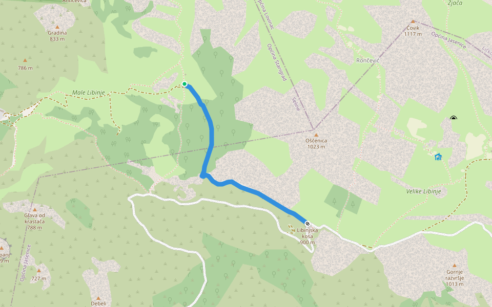 Male Libinje - Libinjska kosa walking route map in Seline