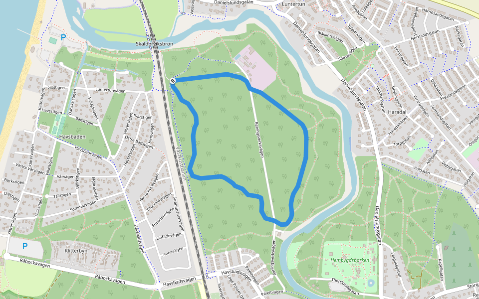 Nybroskogens elljusspår walking route map in Ängelholm