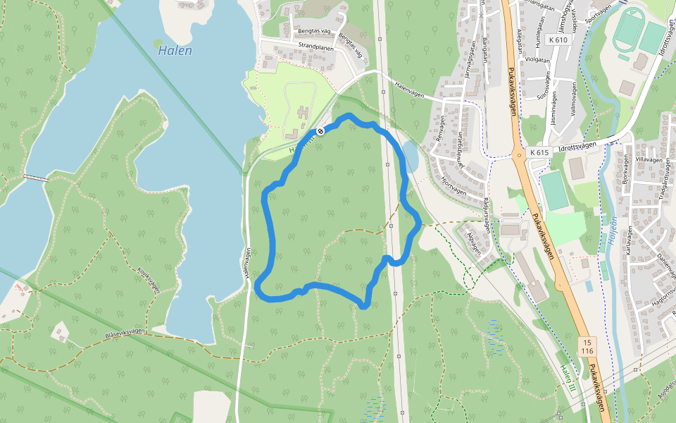 Halens motionsslinga walking route map in Karlskrona