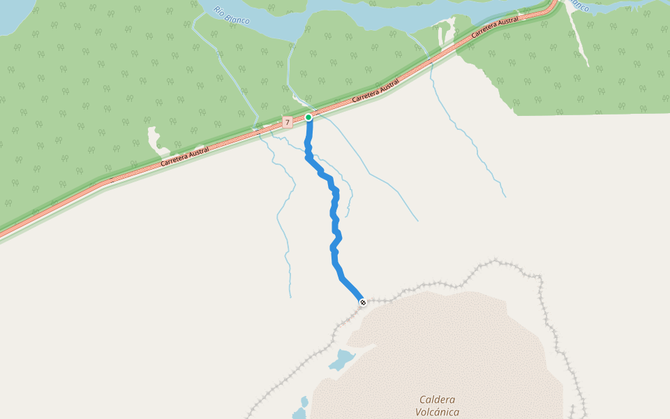 Sendero Volcán Chaitén walking route map in Chaitén