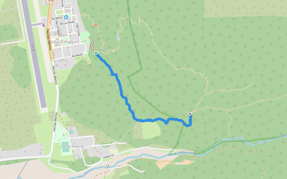 Sendero Mirador del Valle walking route map in Villa O'higgins