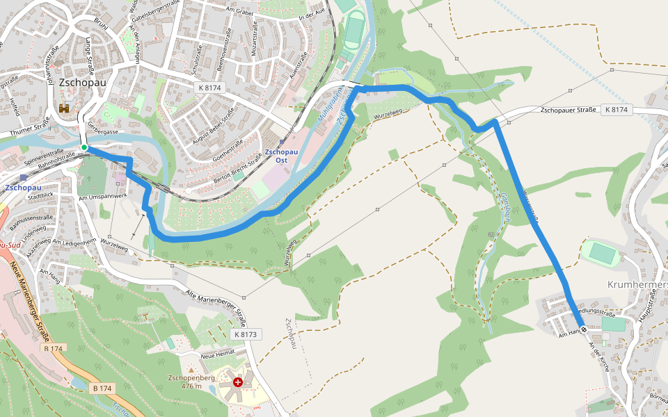 Ww Zschopau - Krumhermersdorf, Markierung mangelhaft walking route map in Zschopau
