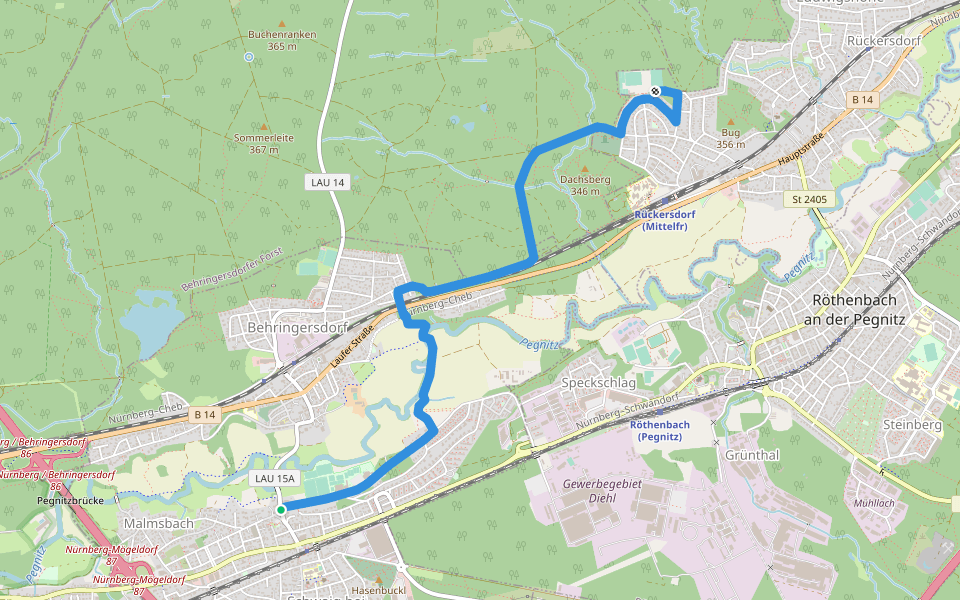 Landkreislauf Nürnberger Land 2010 Etappe 6 walking route map in Schwaig bei Nürnberg