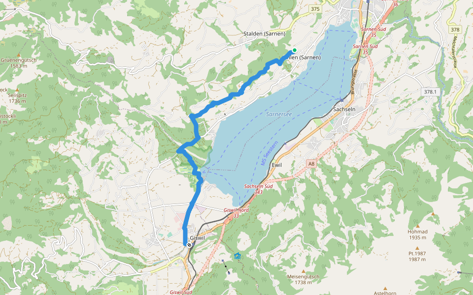 Giswil - Giglen/Wilen walking route map in Sarnen