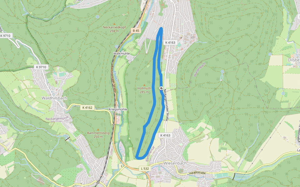 Rundwanderweg Drei-Hasen-Hütte 1: Bannwald-Weg walking route map in Neckargemünd