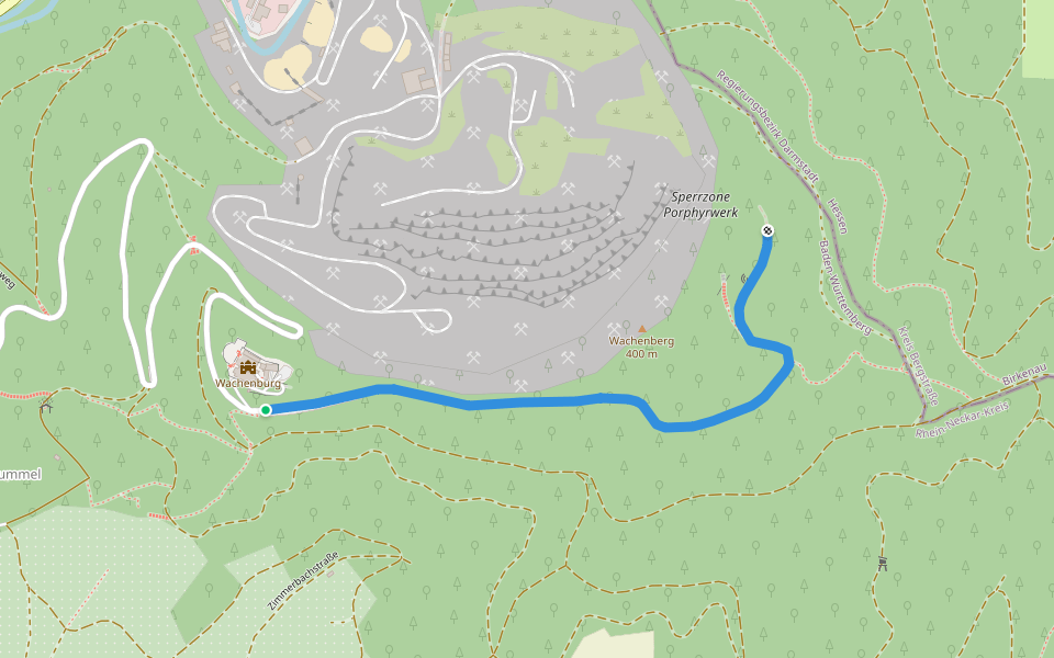 Rundwanderweg Weinheim Wachenburg 1: Zum Rheintal-Blick walking route map in Weinheim
