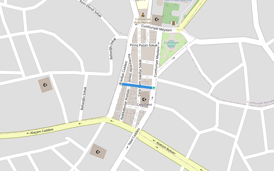 Uncular Geçidi Sokak walking route map in Terme