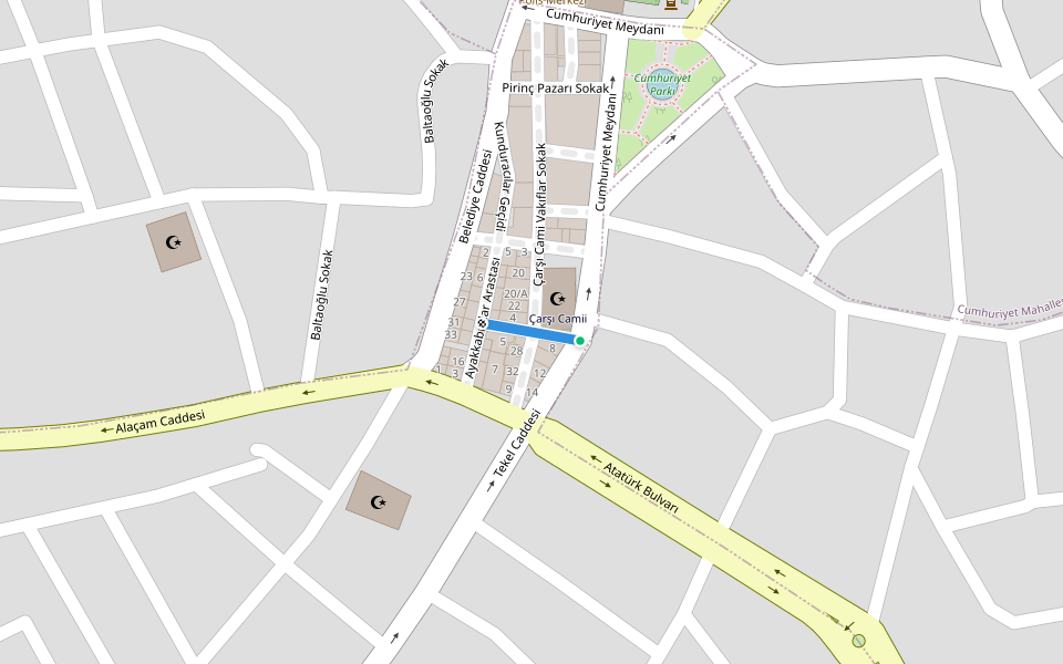 Çarşı Cami Geçidi walking route map in Terme