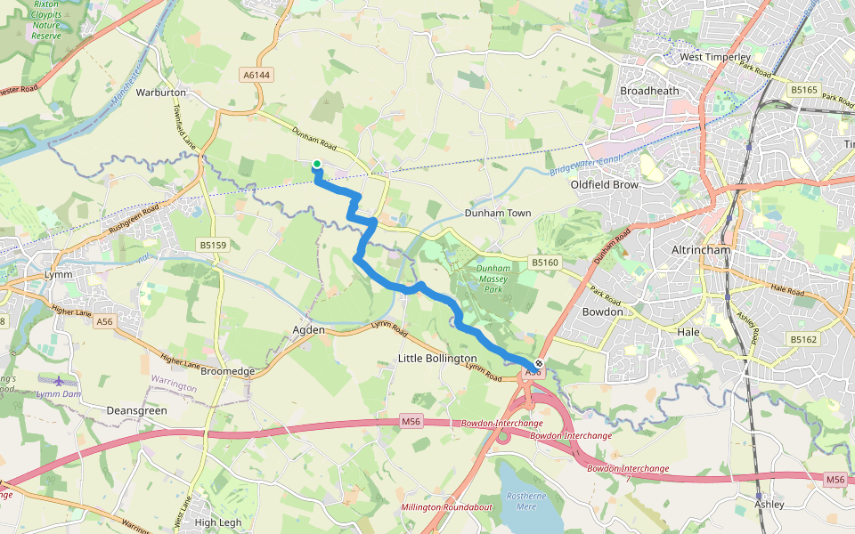 Bollin Valley Way walking route map in Warburton