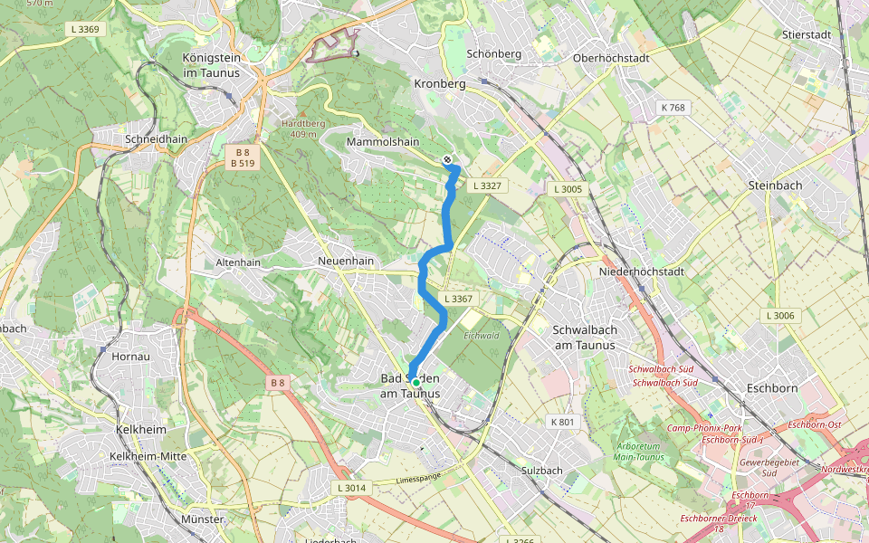 Taunusklub Route 035 walking route map in Bad Soden am Taunus