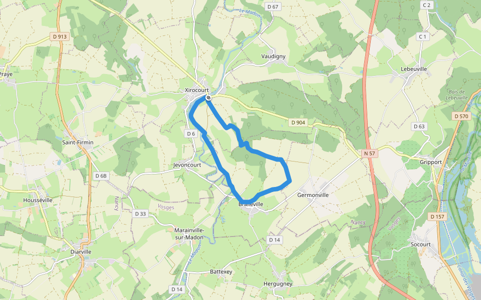 Circuit des Sources Chaudes walking route map in Xirocourt
