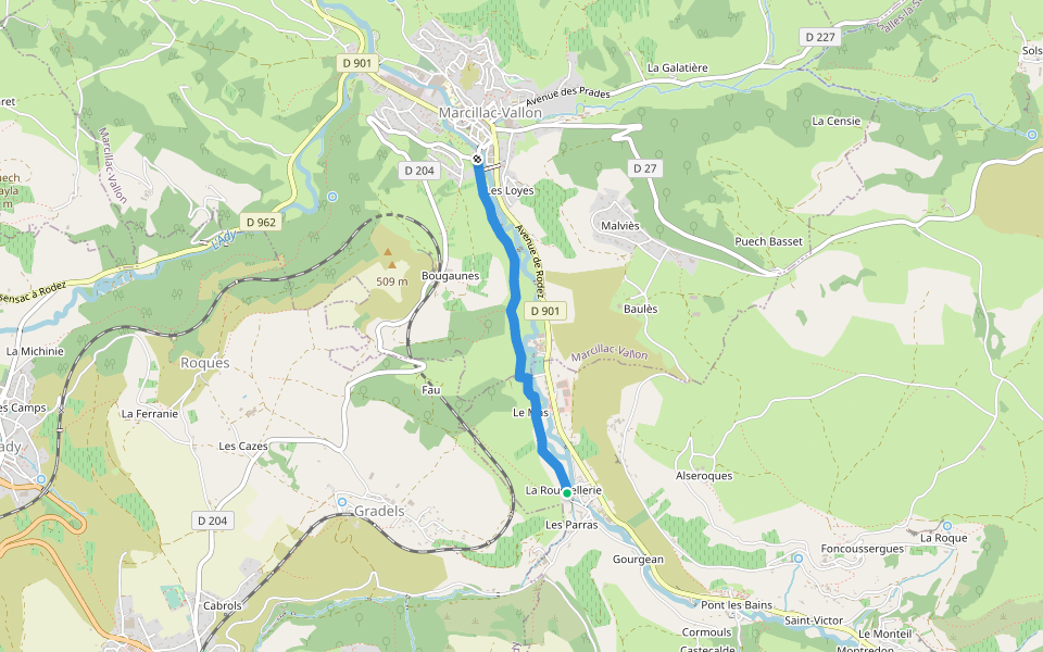 Cougousse Marcillac walking route map in Salles-la-Source