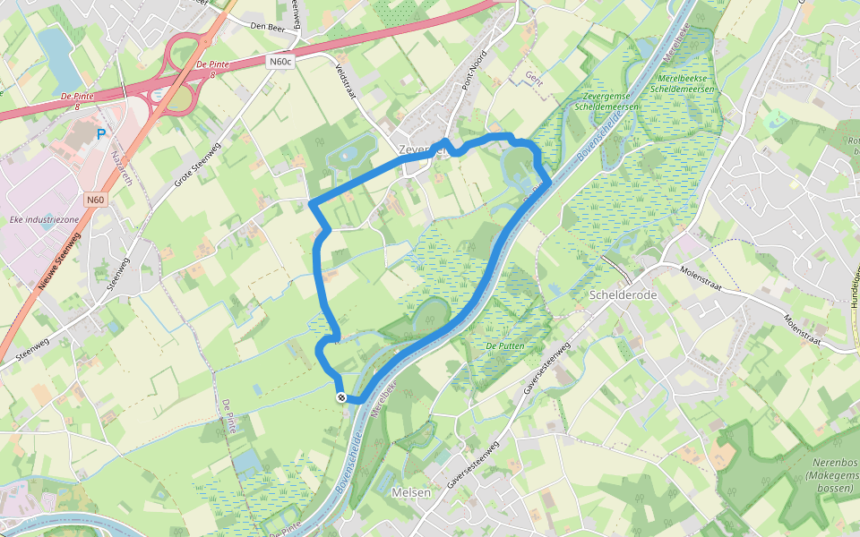 Doornhammekeroute walking route map in De Pinte