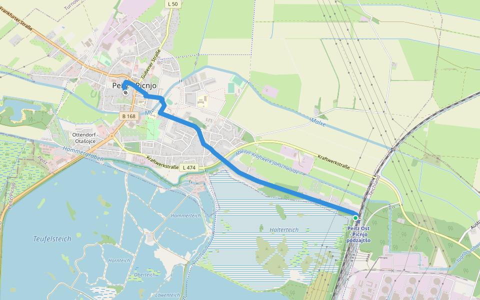 Wanderweg Peitz Ostbahnhof - Peitz Festung walking route map in Peitz