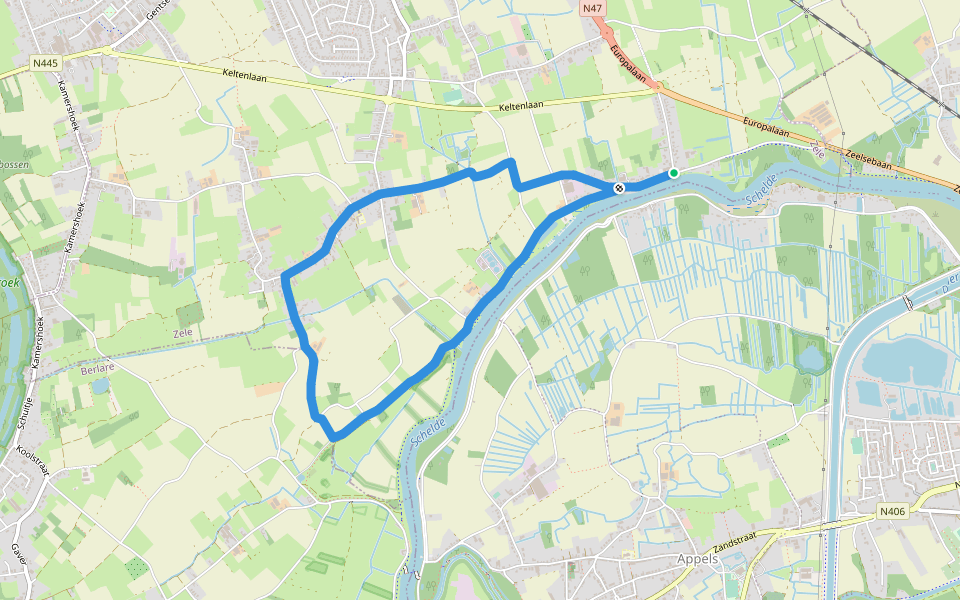 Scheldemeersenpad walking route map in Zele