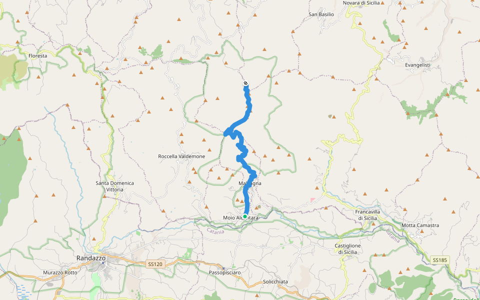 Moio Alcantara - Contrada Fradaro q.1232 walking route map in Moio Alcantara