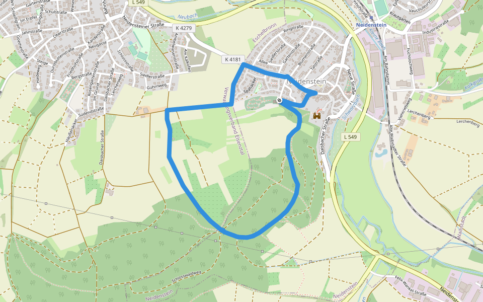 Rundwanderweg Neidenstein 1: Schlosswald-Weg walking route map in Neidenstein