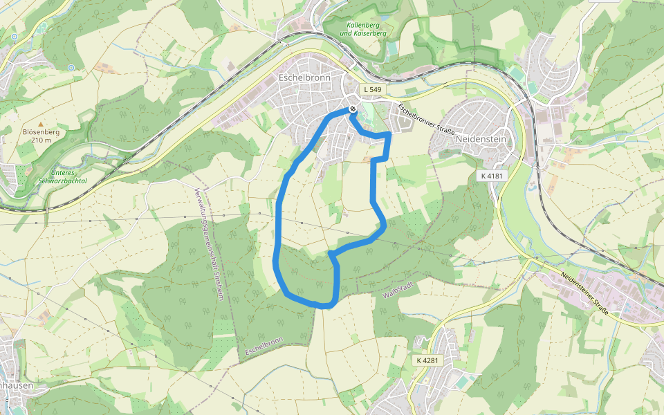 Rundwanderweg Eschelbronn Sporthalle 3: Kuhloch-Weg walking route map in Eschelbronn
