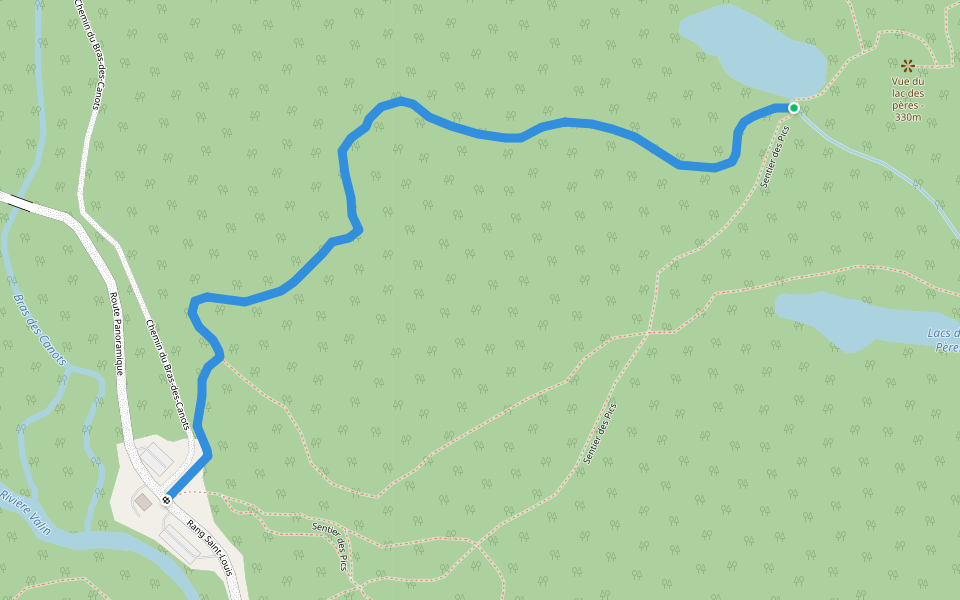 Lac des Pères walking route map in Saint-Honoré