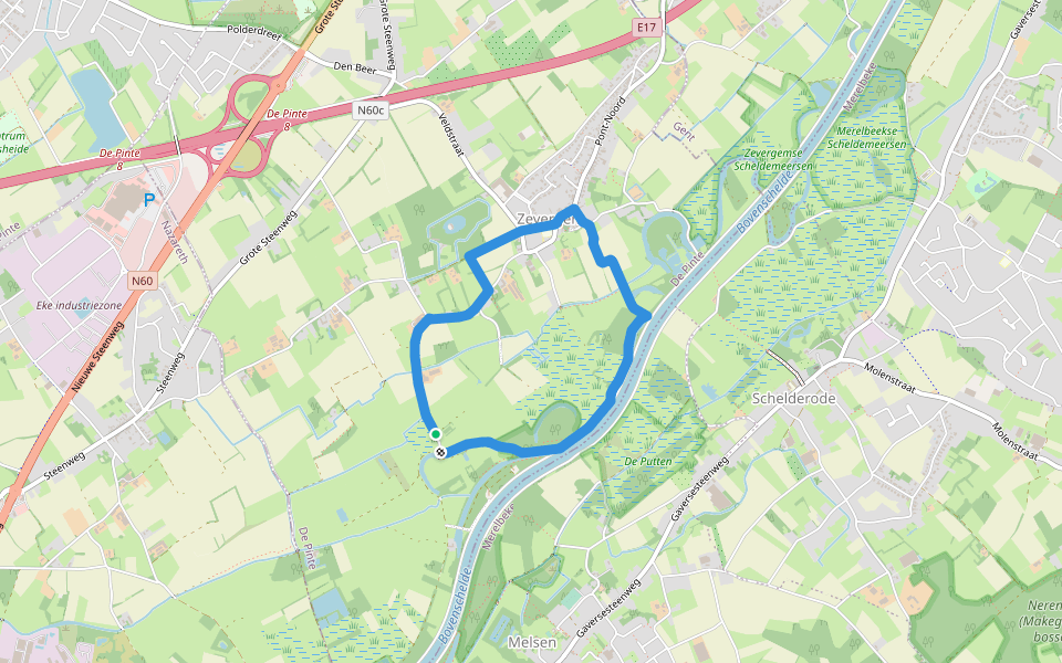 Natuurbeleefpad Magische Meersen walking route map in De Pinte