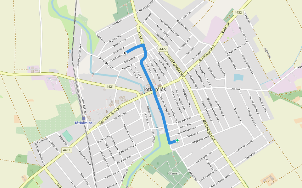 S+ (Tótkomlós, Epres tér - Szlovák Emlékház) walking route map in Tótkomlós