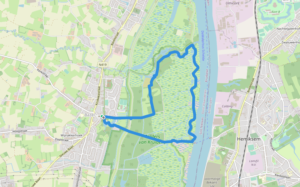 Kruibeekse Kreekroute walking route map in Kruibeke