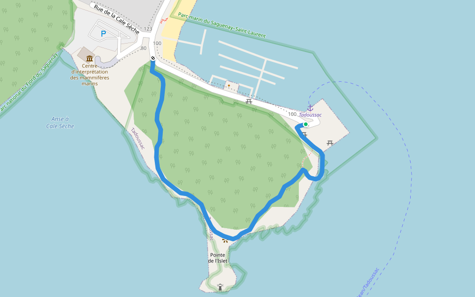 Sentier de la Pointe de l'Islet walking route map in Tadoussac