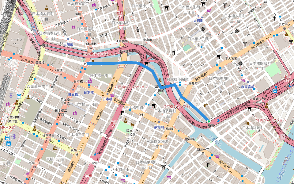 中央区散歩道(日本橋川「橋めぐり」) walking route map in Chuo City
