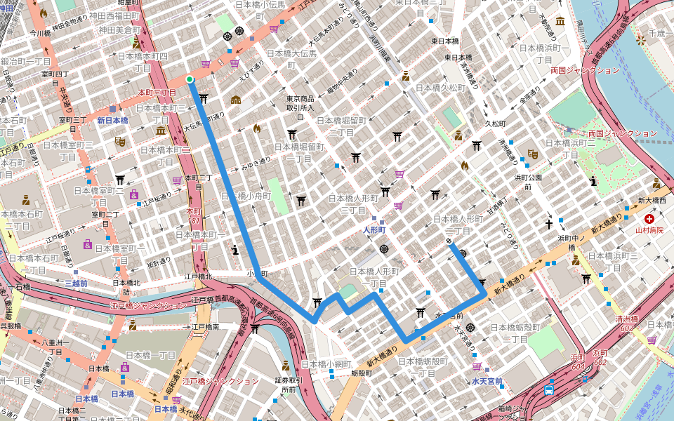 中央区散歩道(七福神めぐり) walking route map in Chuo City