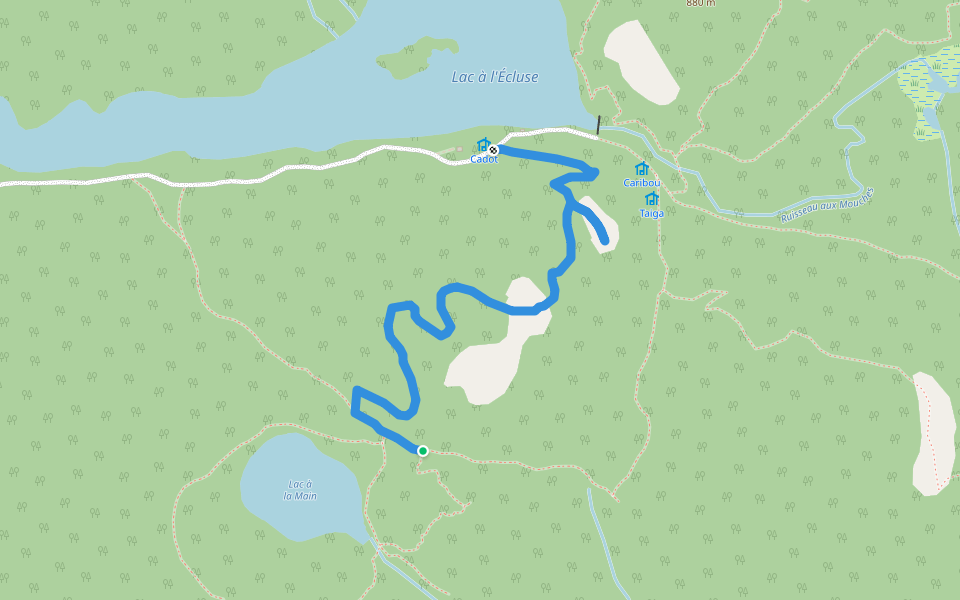 Sentier du Cadot walking route map in Lac-Pikauba
