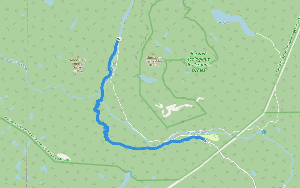 Sentier le Riverain walking route map in Notre-Dame-des-Monts