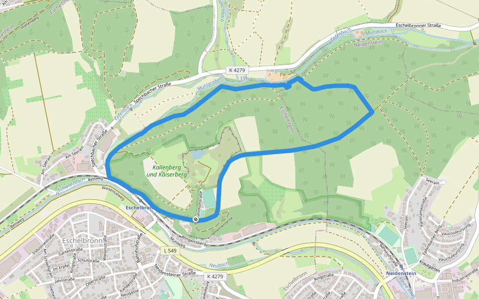 Rundwanderweg Eschelbronn Kallenberg 1: Hetzenloch-Weg walking route map in Eschelbronn