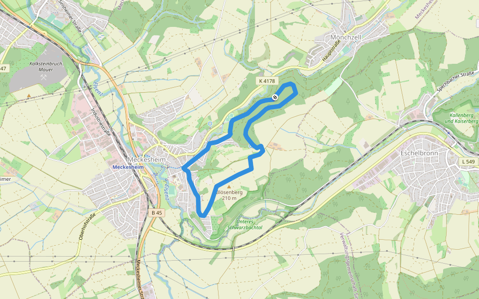 Rundwanderweg Meckesheim Buchwald 6: Blösenberg-Weg walking route map in Meckesheim