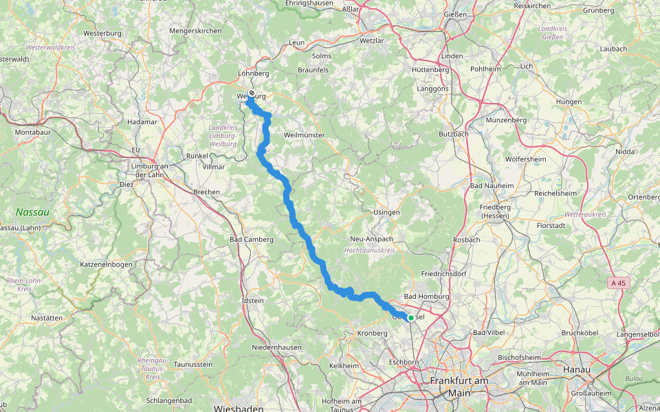 Taunusklub Route 009 walking route map in Oberursel (Taunus)