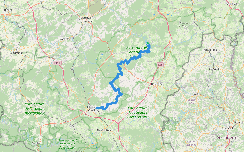 GR 57 - Sentier de l'Ourthe occidentale walking route map in Houffalize