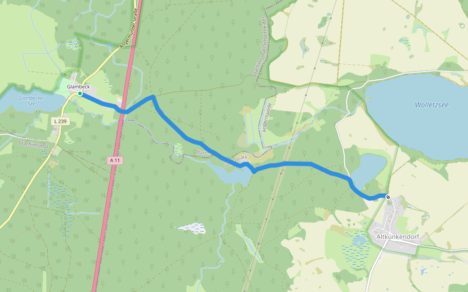Glambeck-Altkünkendorf walking route map in Friedrichswalde