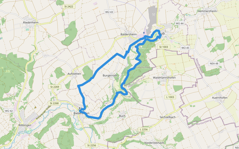 Liebliches Taubertal 26 Zur St. Kunigunde walking route map in Bieberehren