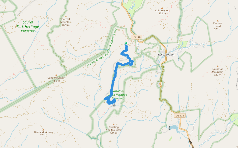 Eastatoe Gorge Spur Trail walking route map in Sunset