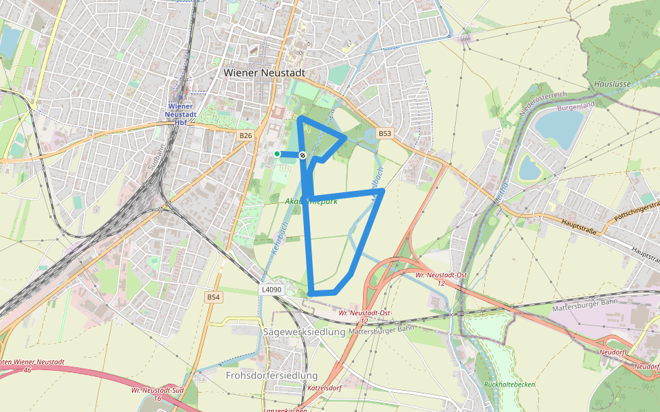 Laufparcours TherMilAk (gelbe Stecke) walking route map in Wiener Neustadt