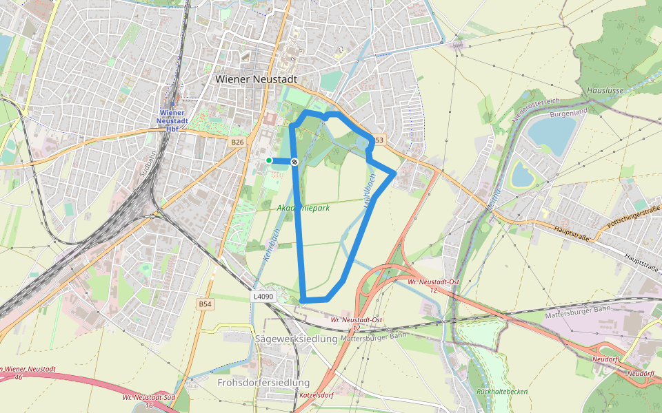 Laufparcours TherMilAk (grüne Stecke) walking route map in Wiener Neustadt