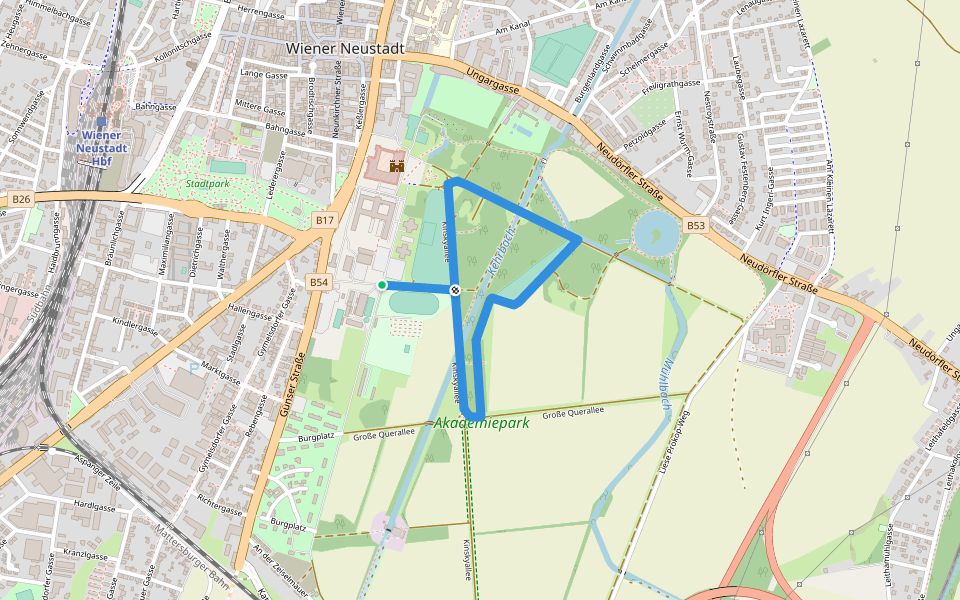 Laufparcours TherMilAk (rote Stecke) walking route map in Wiener Neustadt