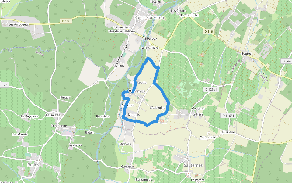 Le Vin Soleil : boucle locale walking route map in Bommes