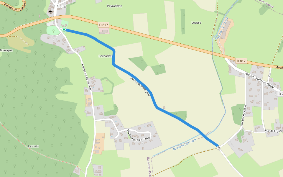Chemin Barbazan - Angos - Montignac walking route map in Barbazan-Debat