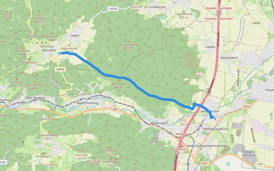 Hernstein - Steinabrückl walking route map in Hernstein
