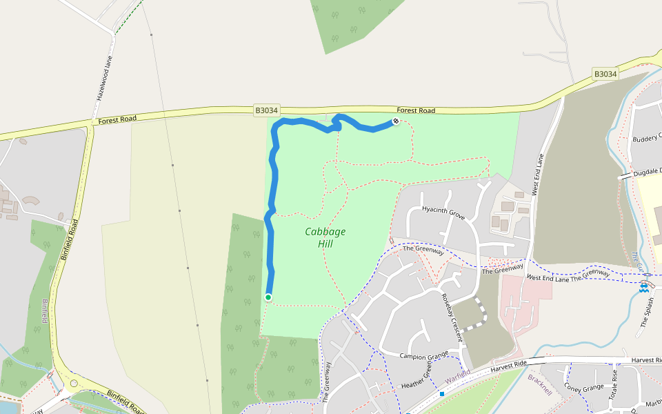 Cabbage Hill Blue Route walking route map in Warfield
