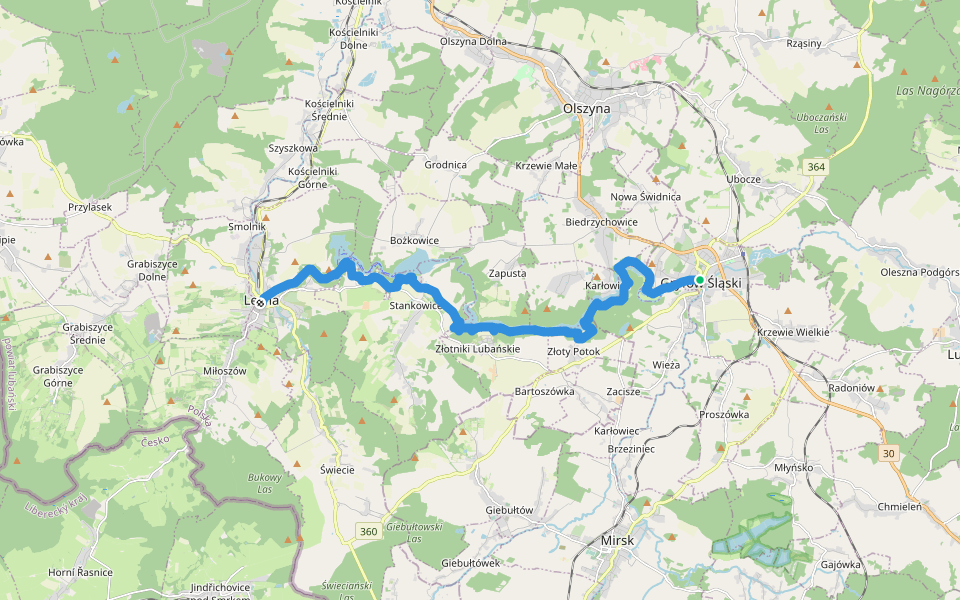 Gryfów Śląski - Leśna walking route map in Gryfów Śląski