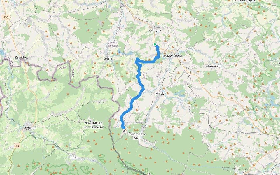 Biedrzychowice - Czerniawa Zdrój walking route map in Biedrzychowice