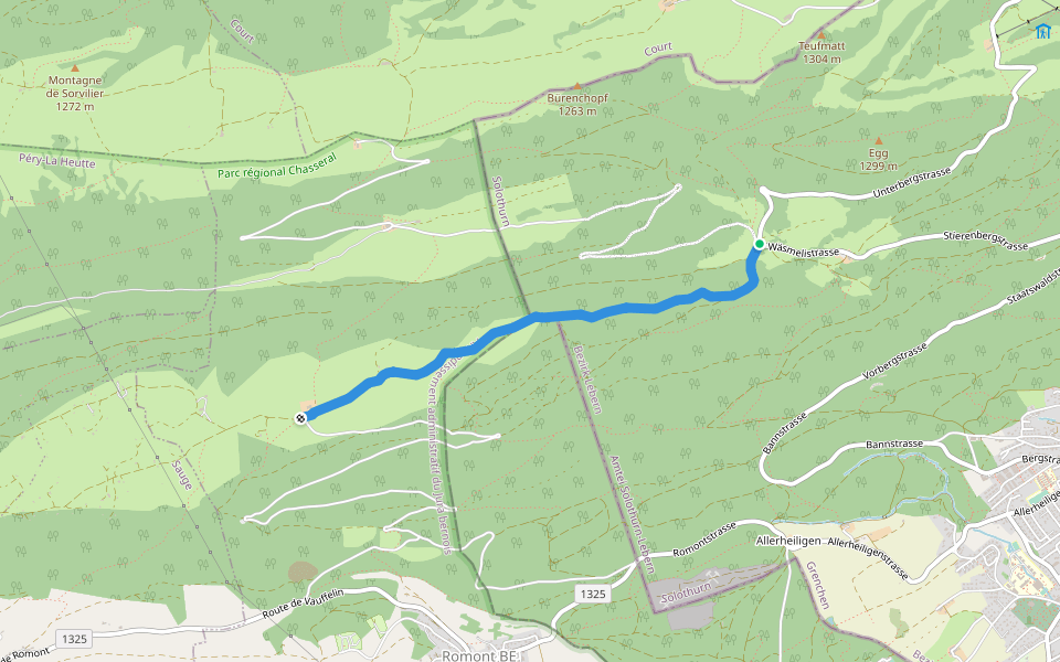 Wäsmeli-Romontberg walking route map in Grenchen