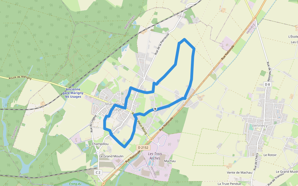 PR des Champs walking route map in Marigny-les-Usages