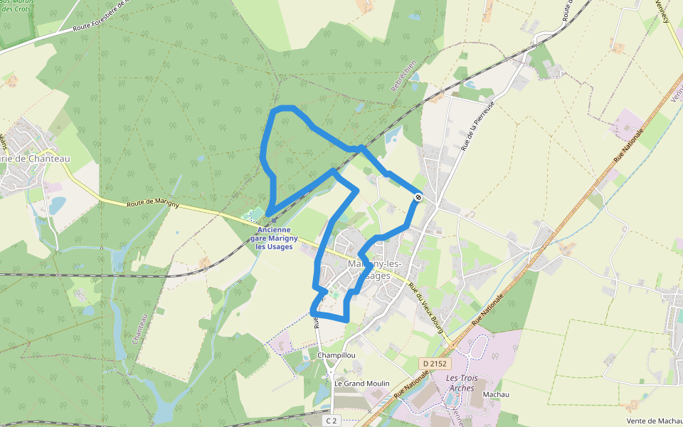 PR de la Forêt walking route map in Marigny-les-Usages